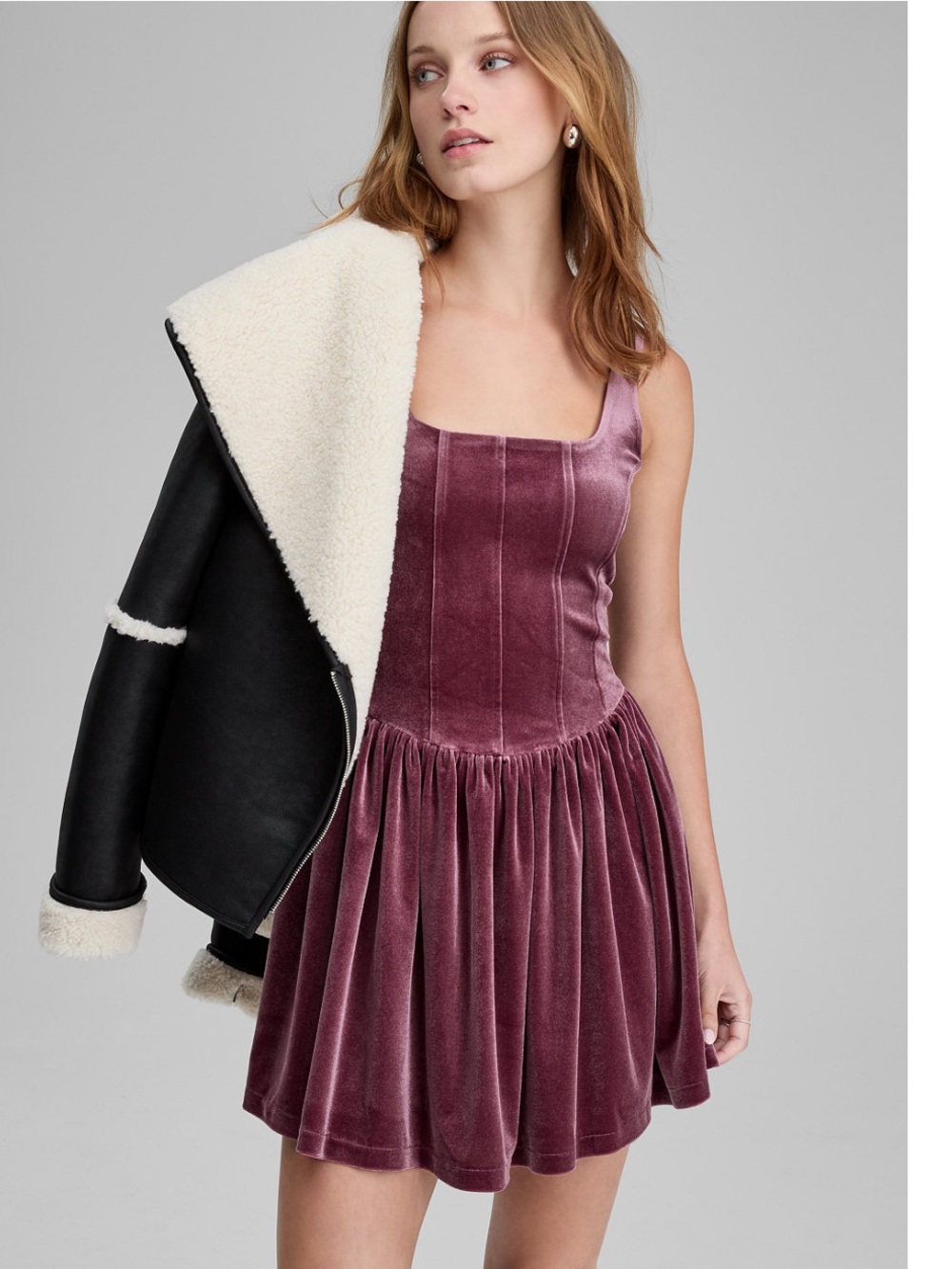 And Now This Velvet Corset Mini Dress in Plum